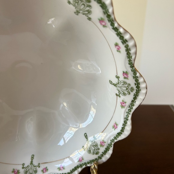 Vintage Royal Rudolstadt Prussia Serving Bowl Green and Pink, Scallop Edge, coll - Picture 3 of 13